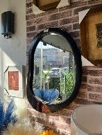  Miroir ovale cadre bois fonc�